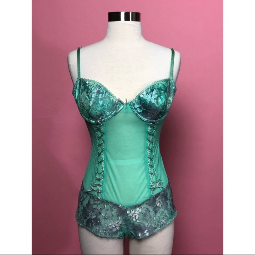 Fredericks of Hollywood teal tide lace bodysuit S